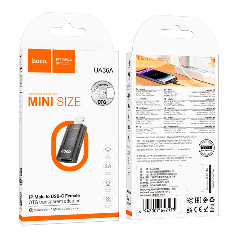 Adaptador Mini Para Lightning A Tipo C Hoco Ua36a Negro – imagen 3