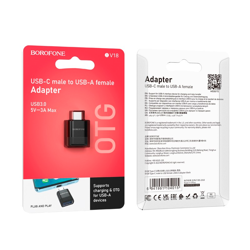 Adaptador Usb A Tipo C Borofone Bv18 Negro – imagen 3