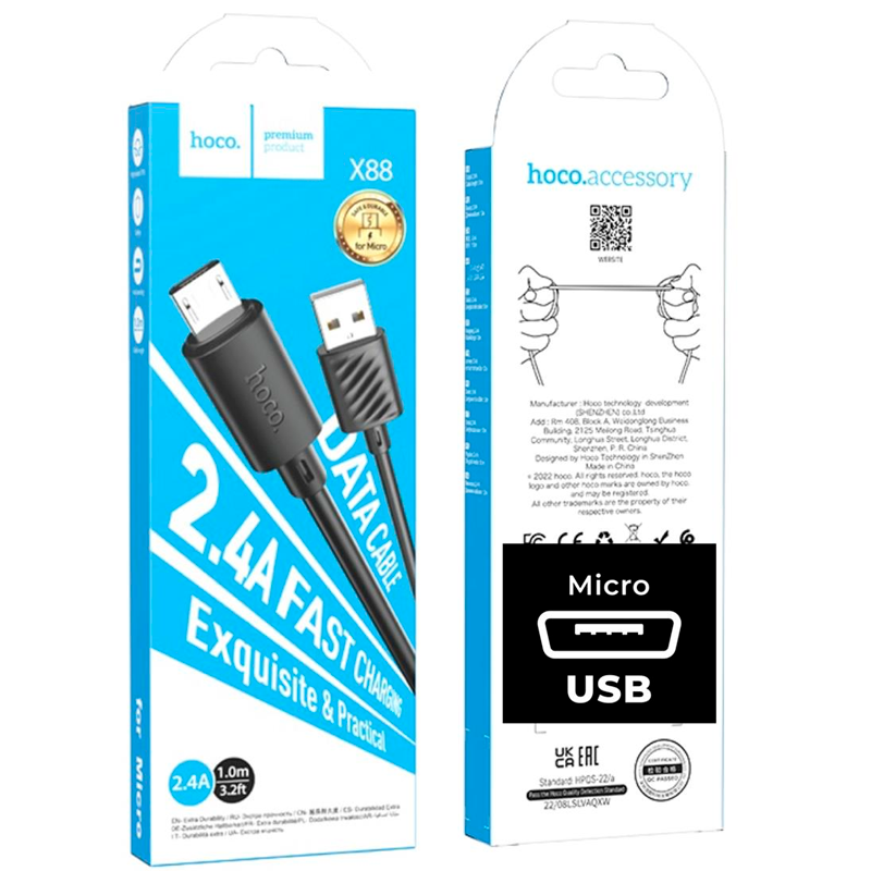 Cable Usb a Micro Usb Hoco X88 Gratified Negro – imagen 3