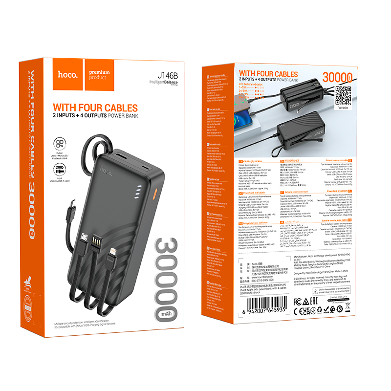 Bateria Portatil Powerbank Hoco J146ab Night Tide 30000 Mah Negro – imagen 2