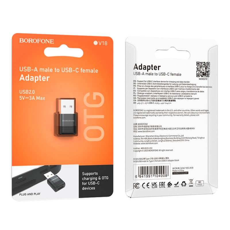Adaptador Tipo C a Usb Borofone Bv18 Negro – imagen 3