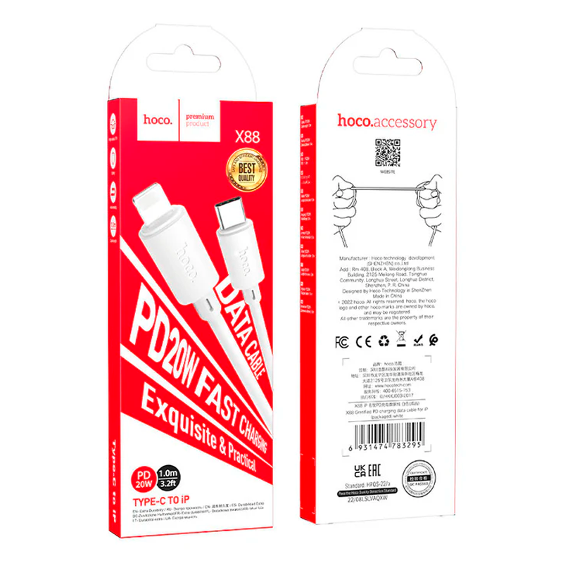 Cable Tipo C a Lightning Hoco X88 Gratified Blanco – imagen 3