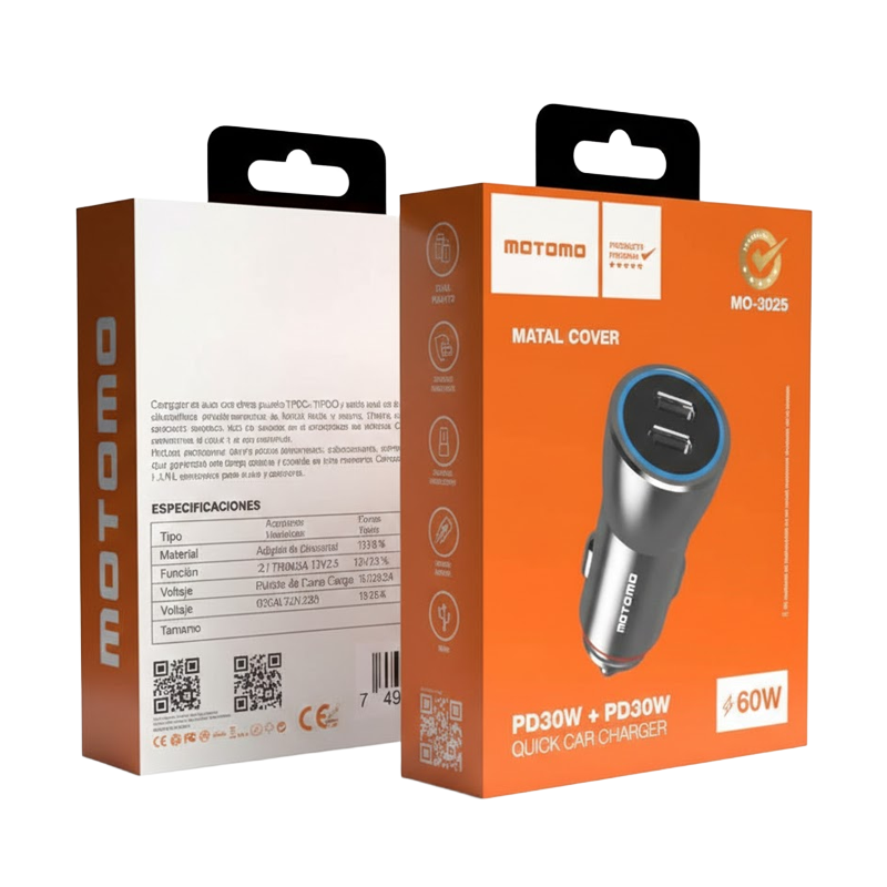 Cargador de Auto Motomo Mo-3025 60w Dual Gris – imagen 3