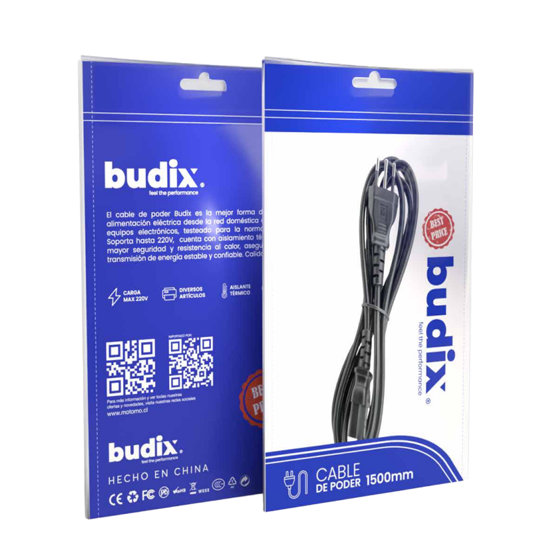 Cable de Energia Tipo Trebol 1.5 Mts Budix Negro – imagen 3