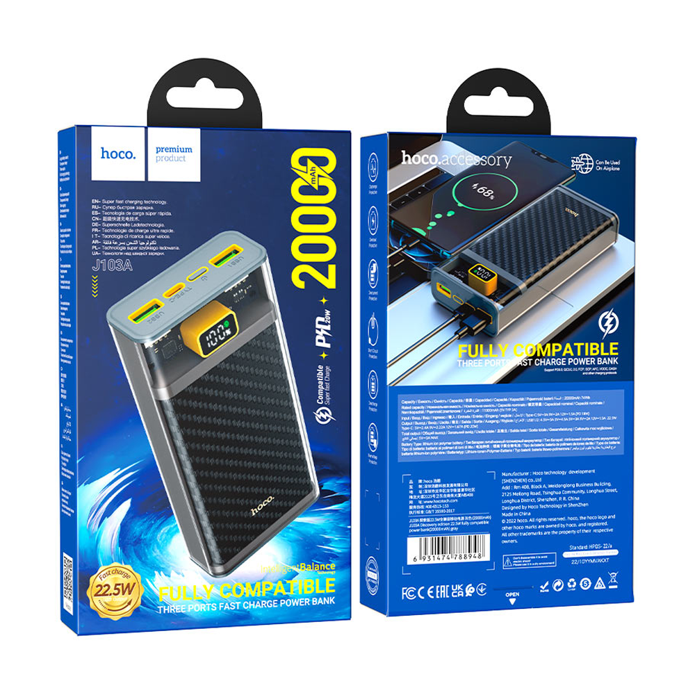 Powerbank Carga Rapida Hoco J103a 20000mAh 22.5w Gris – imagen 3