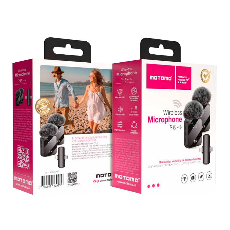 Kit Microfono Externo Motomo F15-2 Dual Tipo C y Lightning Negro – imagen 3