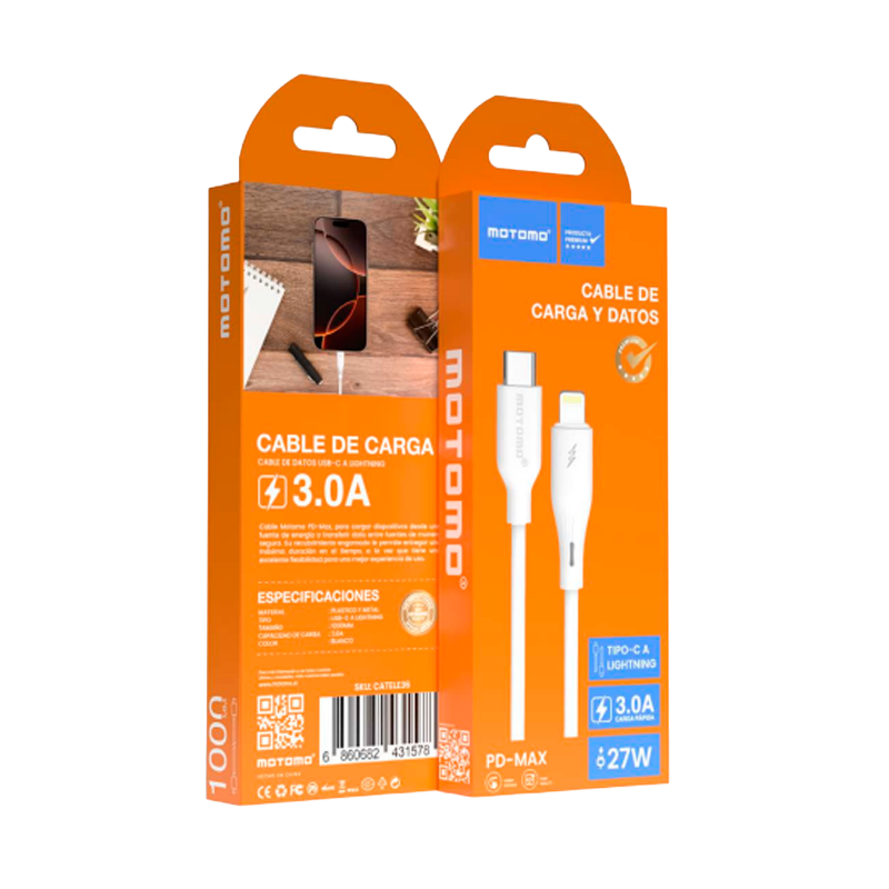 Cable Tipo C Para Lightning 27w Motomo 1 Metro Blanco – imagen 3