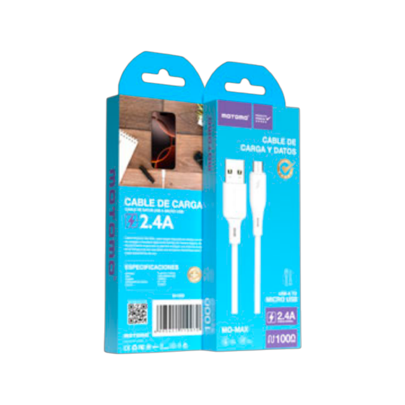 Cable Usb a Micro Usb 2.4a 1 Metro Motomo Blanco – imagen 3