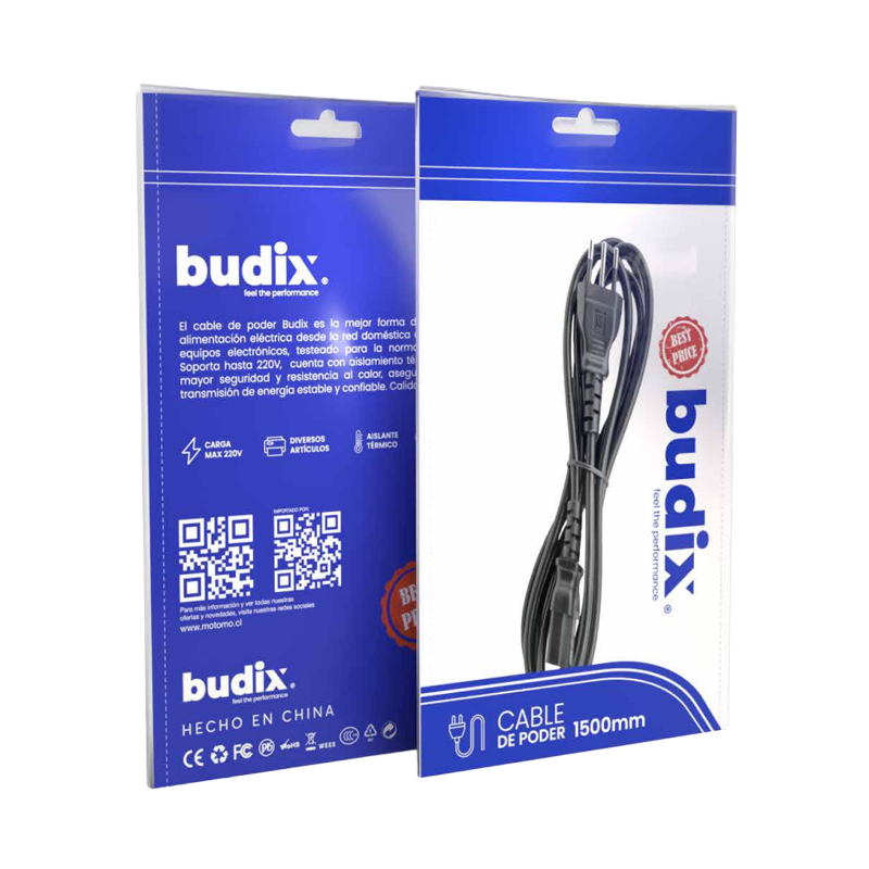 Cable de Energia Tipo Hexagonal 1.5 Mts Budix Negro – imagen 2
