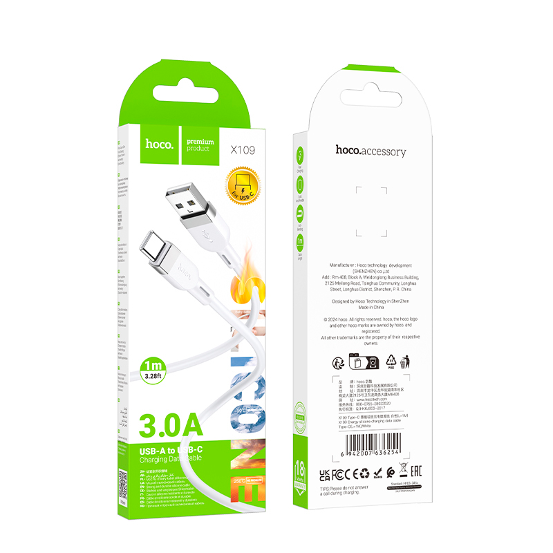 Cable Usb a Tipo C Hoco X109 Energy Blanco – imagen 2