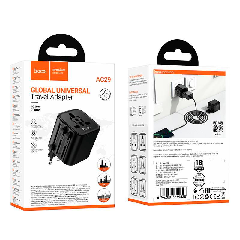 Adaptador Viajero Universal Hoco AC29 Negro – imagen 3