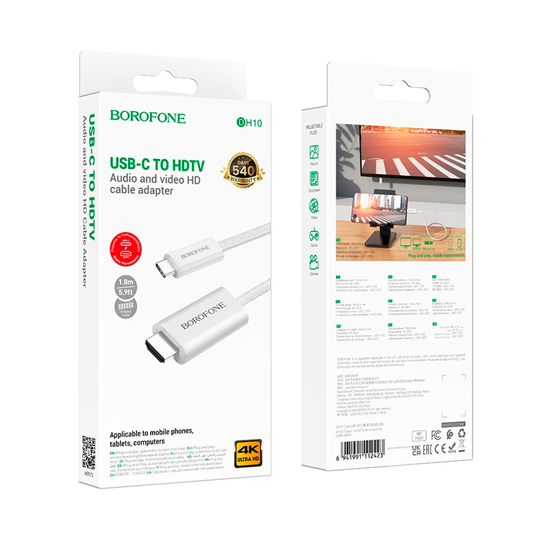 Cable Tipo C a Hdmi 1.8m Borofone Dh10 Blanco – imagen 3