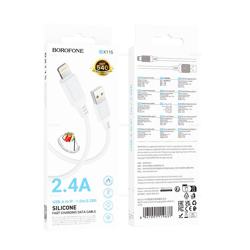 Cable Usb Para Lightning Borofone Bx115 2.4a 1 Metro Blanco – imagen 3