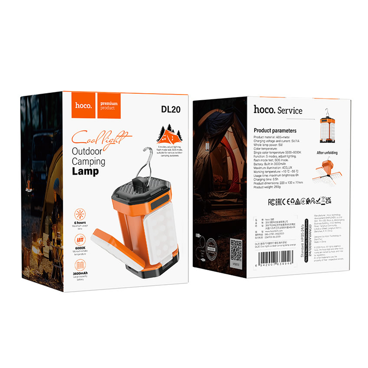 Lampara Hoco Dl20 Luz Camping Cool Naranjo – imagen 3