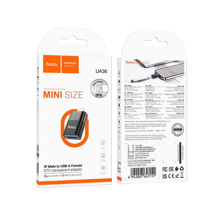 Adaptador Mini Usb Para Lightning Hoco Ua36 Negro – imagen 3