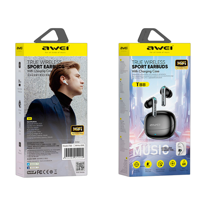 Audífonos Bluetooth Awei Tws T88 Negro – imagen 3