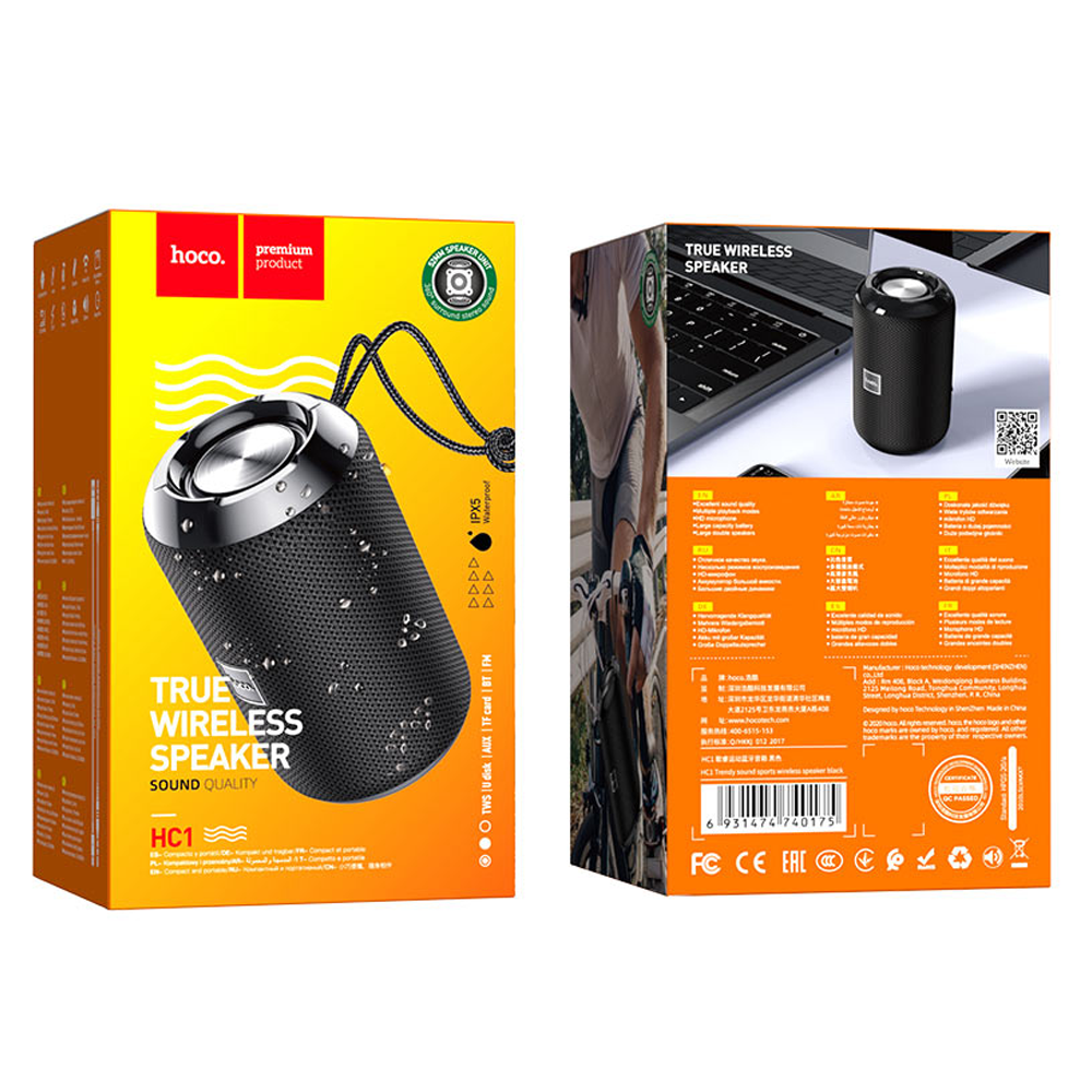 Parlantes Inalambrico Bluetooth Hoco Hc1 Tws Aux TF Usb Negro – imagen 2