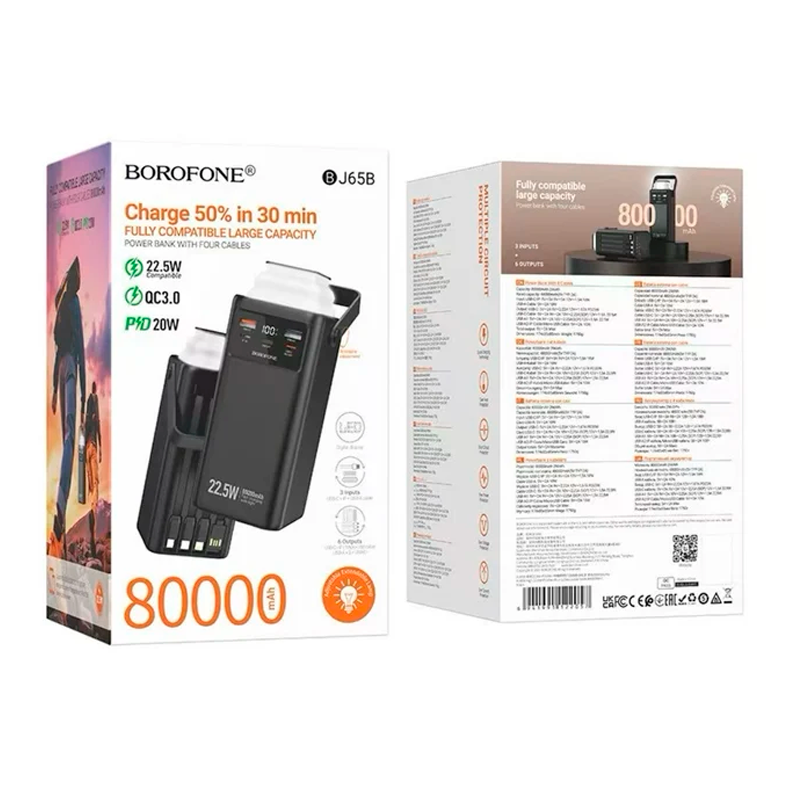 Powerbank Carga Rapida Borofone Bj65b High 4 Cables 80000 Mah Negro – imagen 3