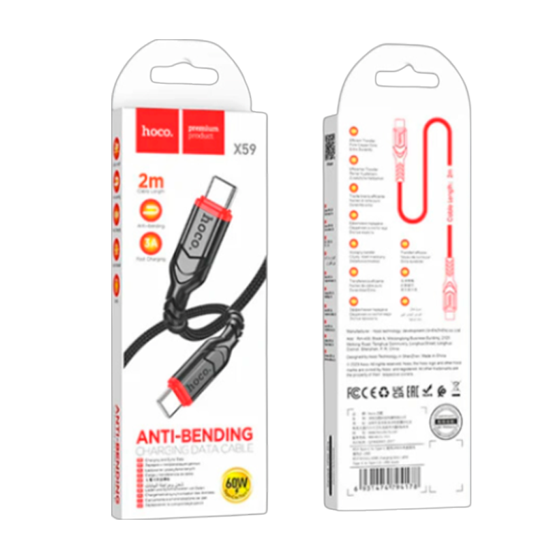 Cable Tipo C a Tipo C Hoco X59 Victory 60w 2 Metros Negro – imagen 3