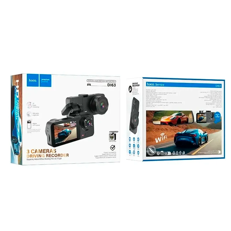 Camara De Auto Hoco D163 Universe Dual Dash Cam 720p Negro – imagen 3