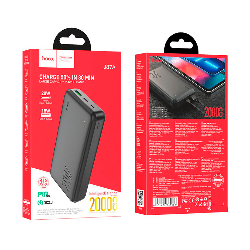 Bateria Portatil Powerbank Hoco J87a 20.000 Mah Tacker Negro – imagen 3