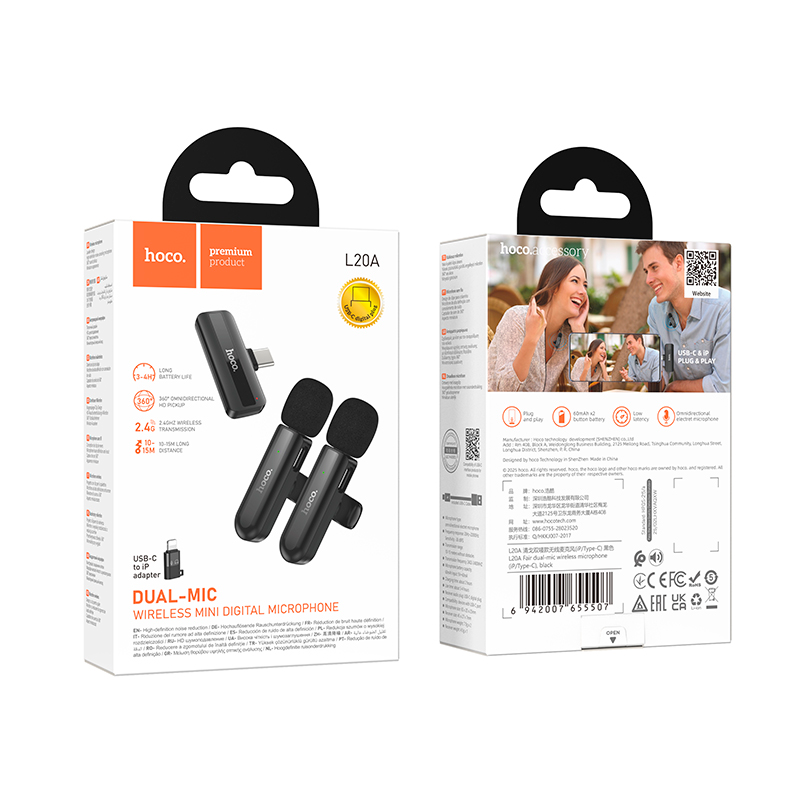 Microfono Externo Polarizado Dual Hoco L20a Para Lightning y Tipo C – imagen 3