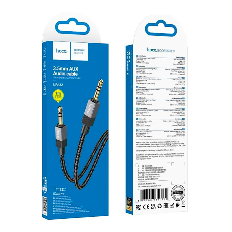 Cable Auxiliar 3.5mm a 3.5mm Hoco Upa32 1 Metro Negro – imagen 3