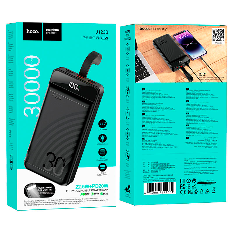 Bateria Portatil Powerbank Hoco J123b Element 30.000 Mah Negro – imagen 3