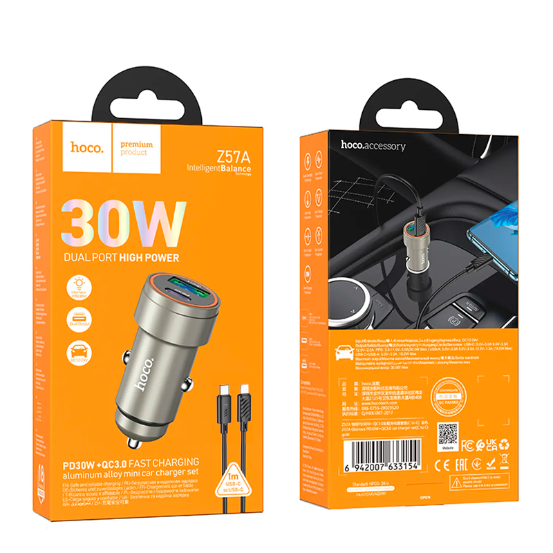 Cargador De Auto Dual Usb Tipo C Hoco Z57a 30w + Cable Para Lightning – imagen 2
