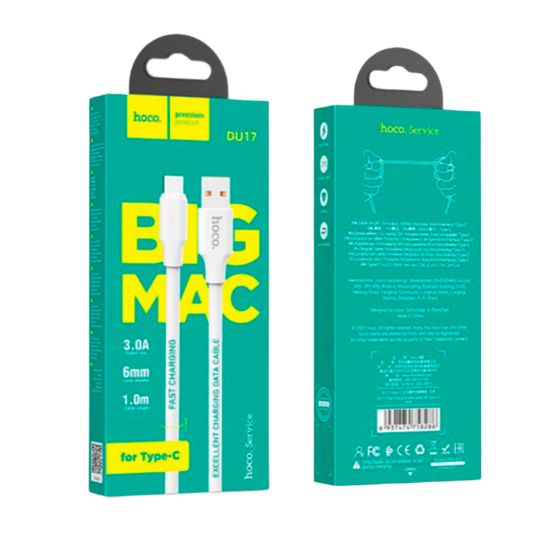 Cable Usb a Tipo C Hoco Du17 Titan 1 Metro Blanco – imagen 3