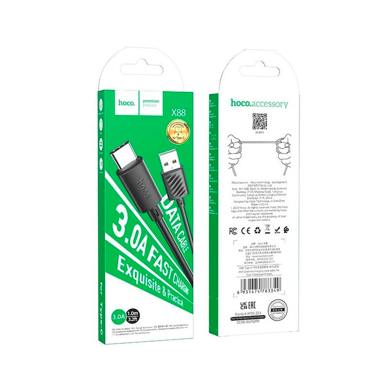 Cable Usb a Tipo C Hoco X88 Gratified 2 Metros Negro – imagen 3