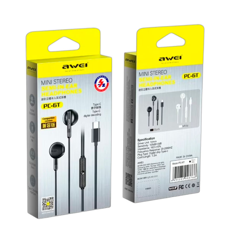 Audifonos In Ear Manos Libres Tipo C Awei Pc-6t 1.2m Negro – imagen 3