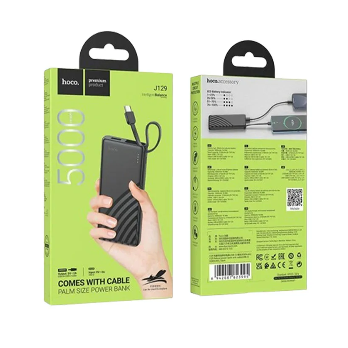 Powerbank Carga Rapida Hoco J129 5000 Cable Tipo C Mah Negro – imagen 3