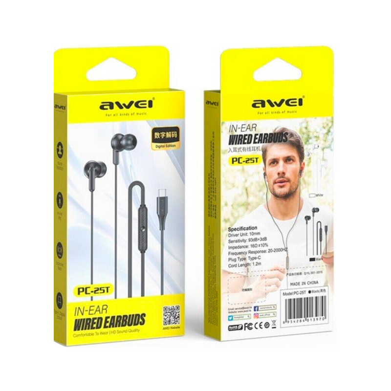 Audifonos In Ear Manos Libres Tipo C Awei Pc-25t 1.2m Negro – imagen 3