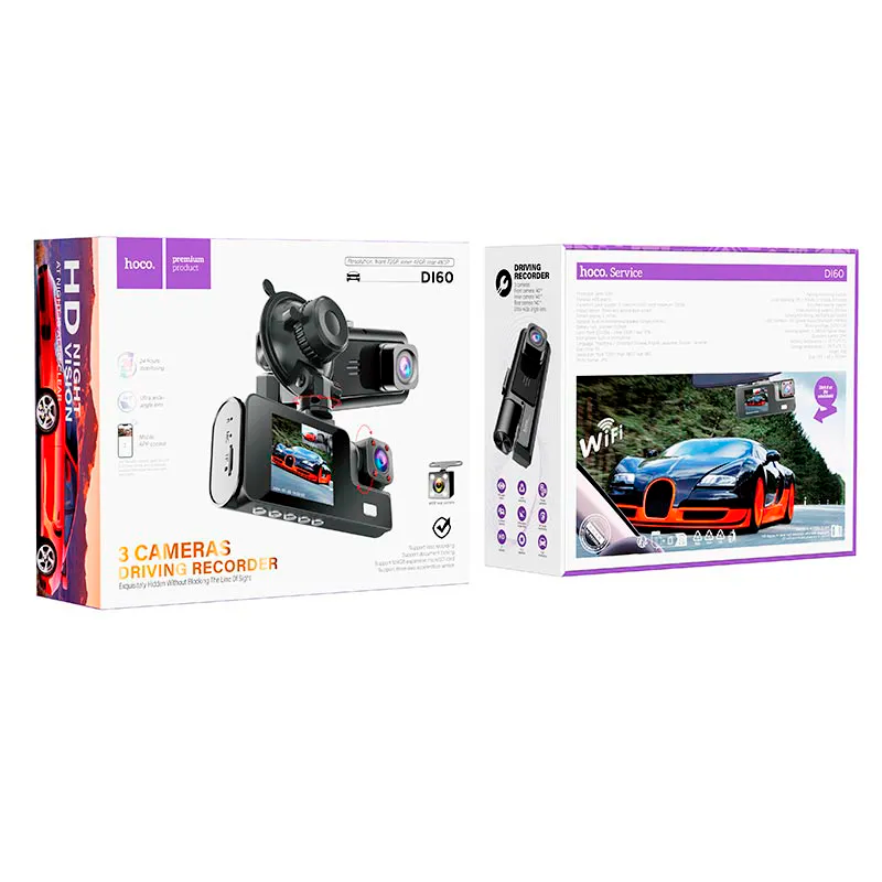 Camara De Auto Hoco D160 World Dual Dash Cam 720p Negro – imagen 3