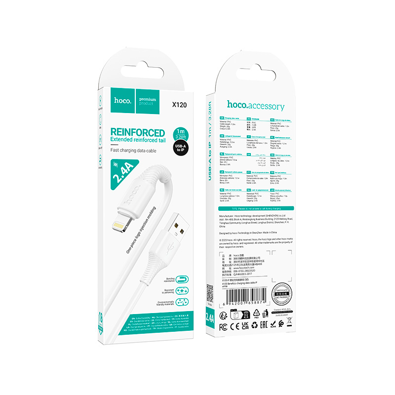 Cable Usb a Lightning Hoco X120 Beneficio 1 Metro Blanco – imagen 3