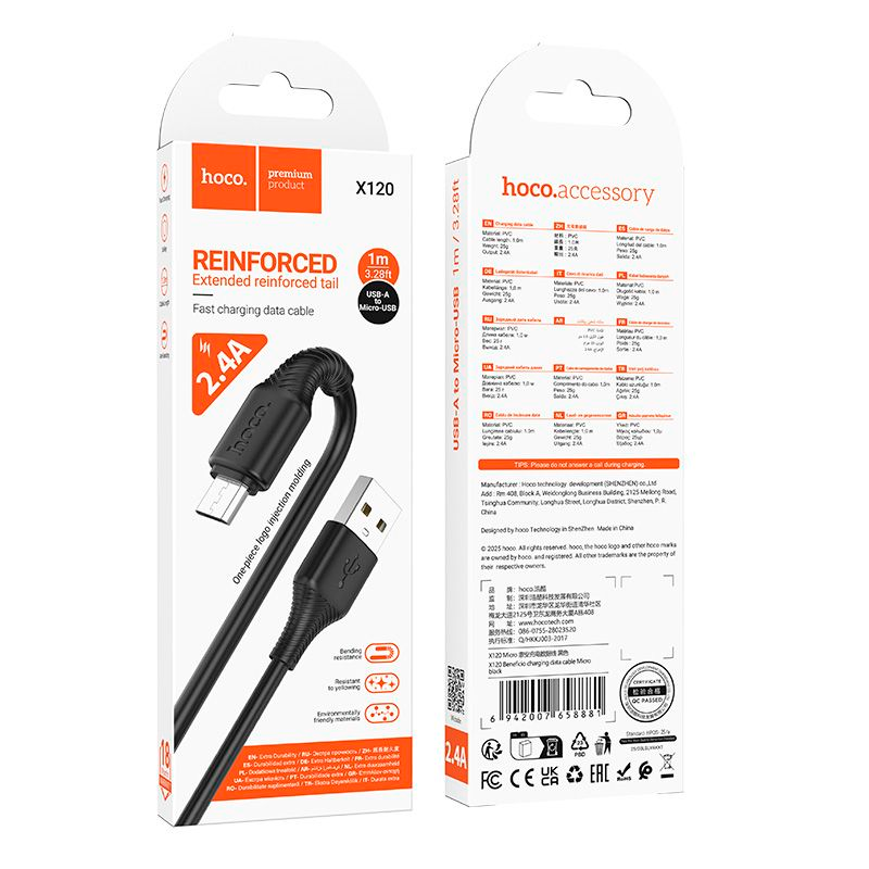 Cable Usb a Micro Usb Hoco X120 Beneficio 1 Metro Negro – imagen 3