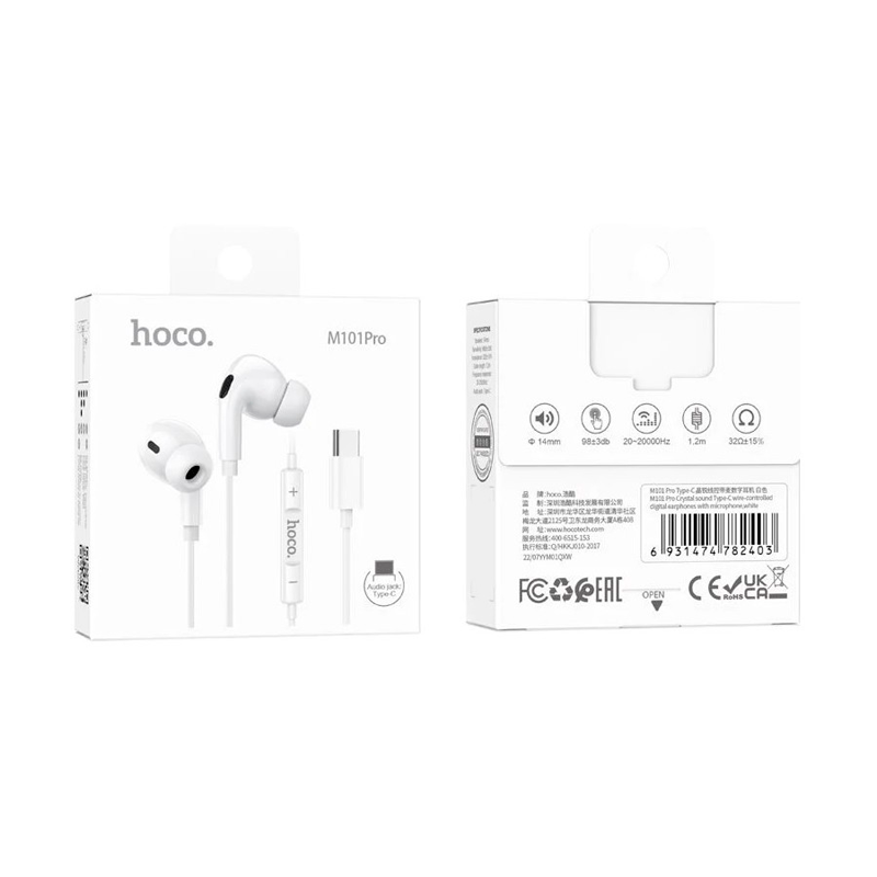 Audífonos In Ear Hoco M101 Pro Crystal Tipo C Blanco – imagen 2