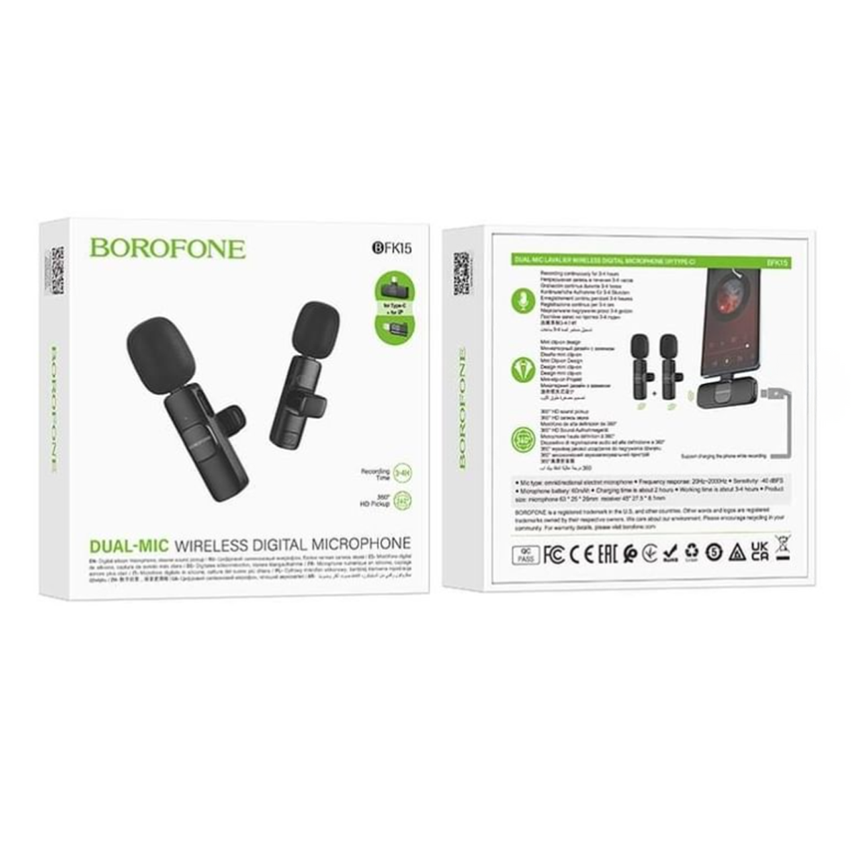 Microfono Digital Externo Borofone Bfk15 Inalambrico Dual Negro – imagen 3