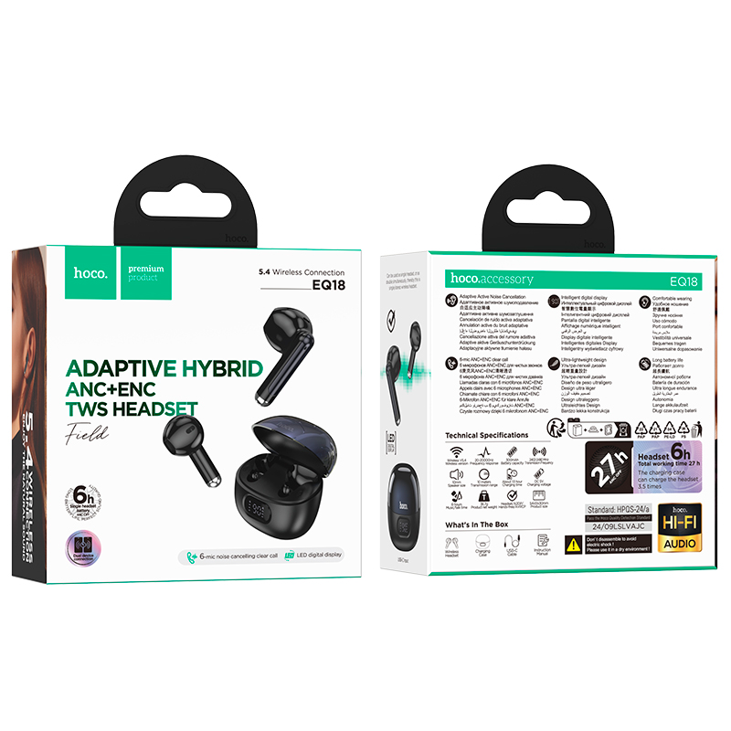 Audífonos In Ear Bluetooth Hoco Tws Eq18 Negro – imagen 3