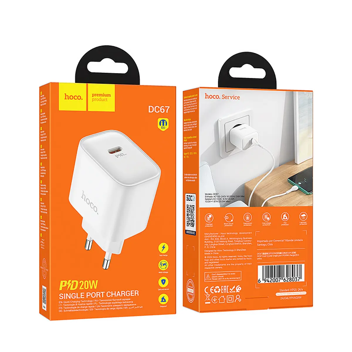 Cargador Carga Rapida Hoco Dc67 20w Tipo C Blanco – imagen 2