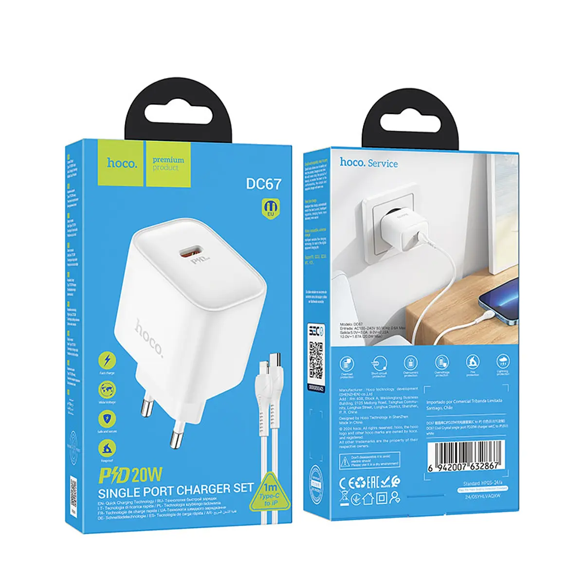 Cargador Carga Rapida Hoco Dc67 20w Tipo C a Lightning Blanco – imagen 3