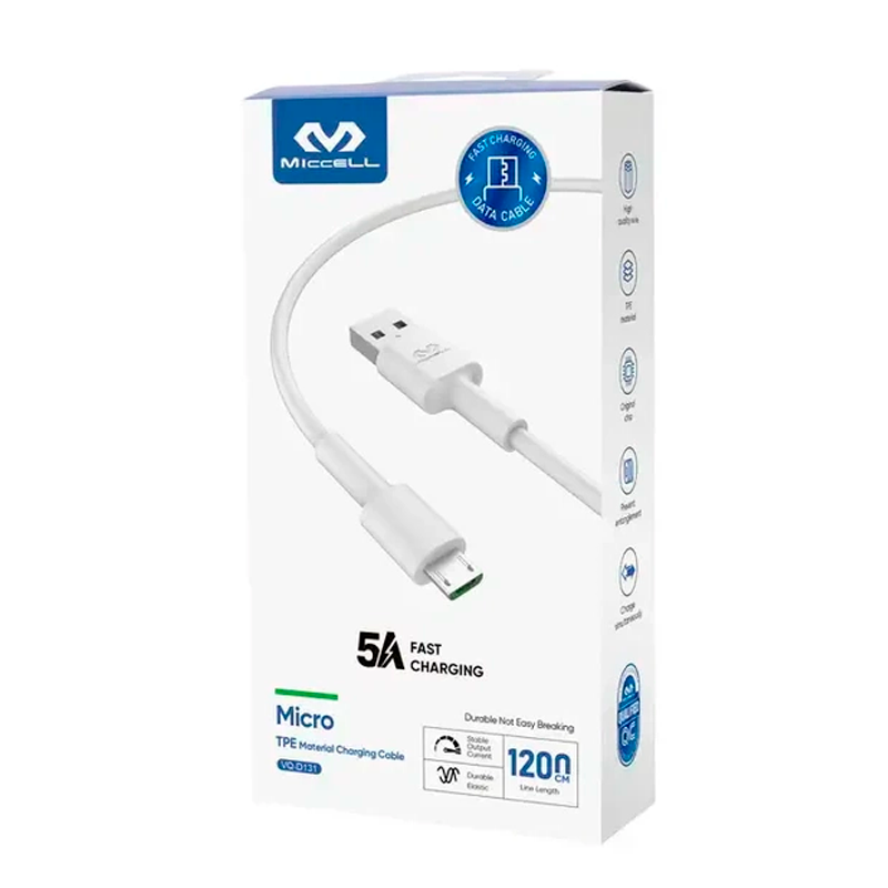 Cable Usb a Micro Usb 1.2m Miccell Vq-d131 Blanco – imagen 3