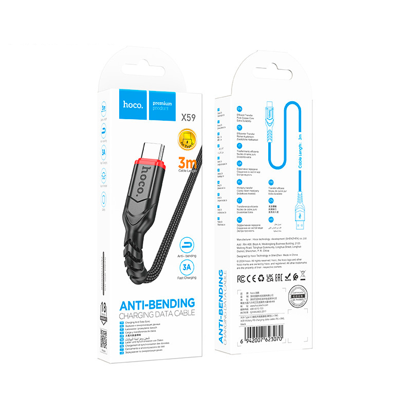 Cable Usb a Tipo C 3 Metros Hoco X59 Victory Negro – imagen 3