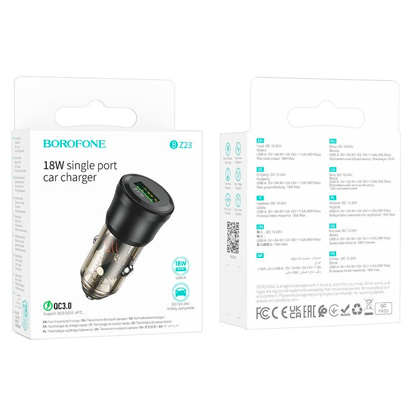 Cargador De Auto Usb Qc 3.0 Borofone Bz23 Gris – imagen 3