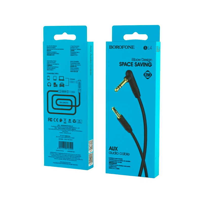 Cable Auxiliar 3.5mm a 3.5mm Borofone Bl4 2 Metro Negro – imagen 3