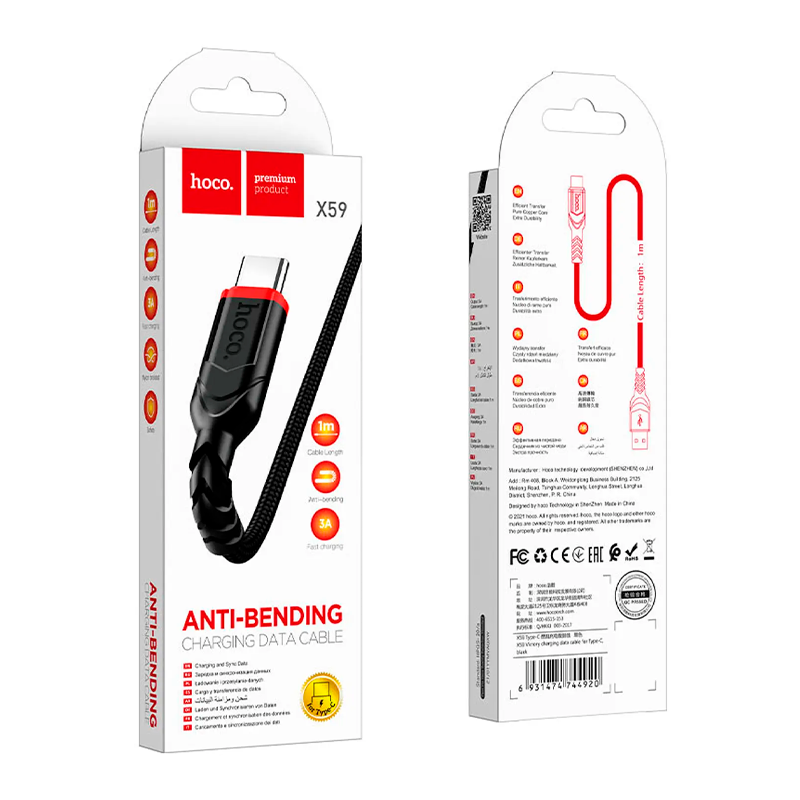 Cable Usb a Tipo C Hoco X59 2 Metros Negro – imagen 3