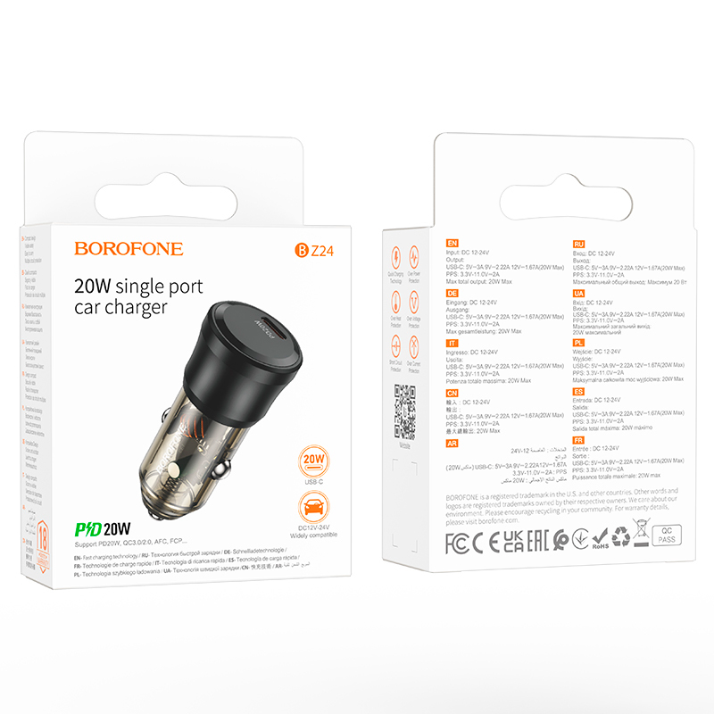 Cargador De Auto Tipo C 20w Borofone Bz24 Clever Gris – imagen 3