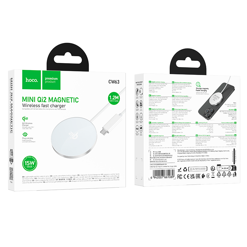 Cargador Inalámbrico Hoco Cw63 Mini Qi2 Tipo C 15w Blanco – imagen 3