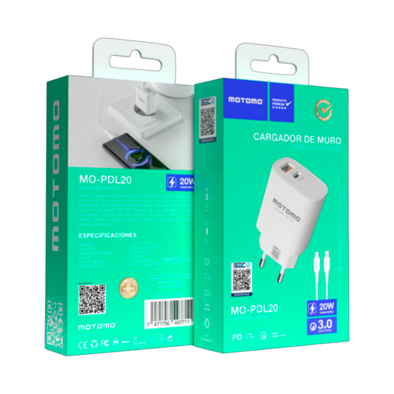 Cargador Rápido Motomo Mo-L20 20w Dual + Cable Para Lightning Blanco – imagen 3